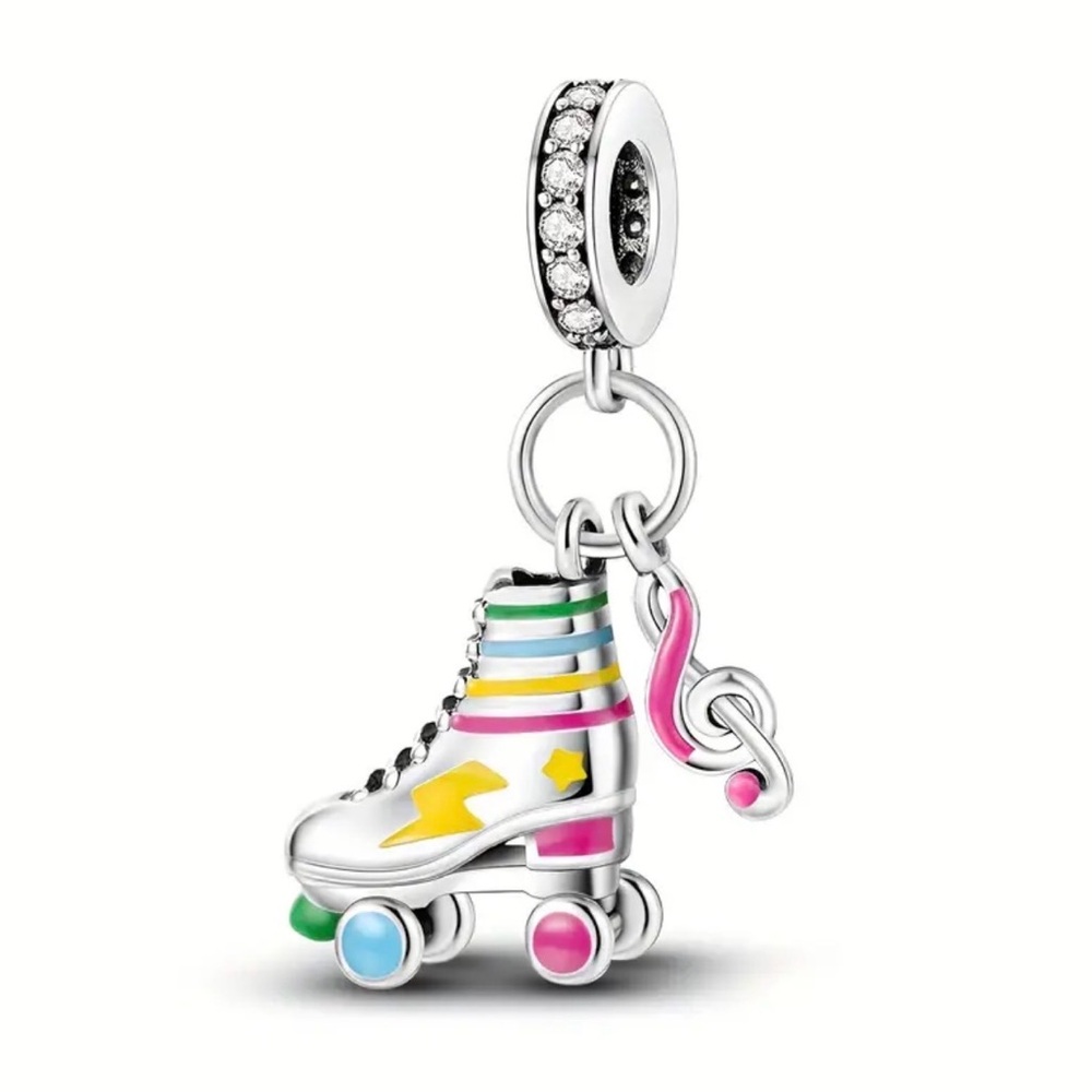 Pandora 925 Sterling Silver Colorful Roller Skate Charm Pendant with Music Note - Picture 7 of 15